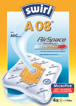 Staubsaugerbeutel-Typ: A08 - Material: Airspace Technologie - Anzahl: 1 Staubsaugerbeutel-Typ: A08 - Material: Airspace Technologie - Anzahl: 1